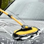 15° Curved Handle Telescopic Car Wash Brush with Soft Chenille Head,180°Rotation Angle.