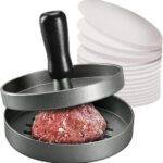 Burger Press, Non-Stick Meat Patty Hamburger Maker for Making Large 13 Pound Stuffed Pocket Burgers or Quarter Lb (100 Wax Paper)